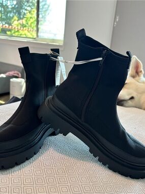Zara Black Chunky Platform Chelsea Ankle Boots